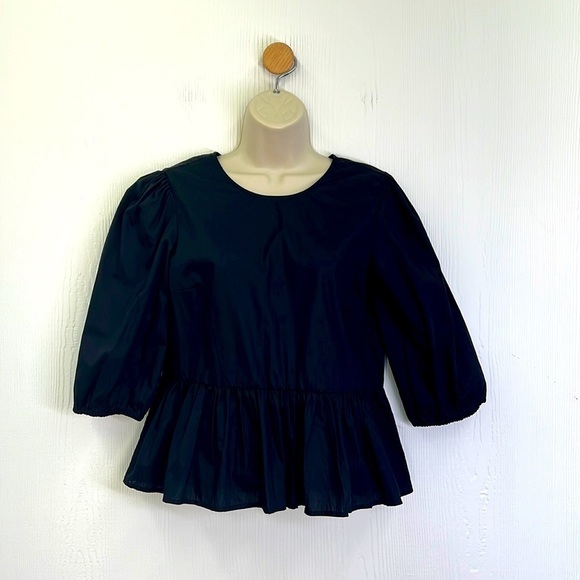 H&M Tops - H&M - NWT Black Cotton Ruffle Open Tie Back Blouse Size XS